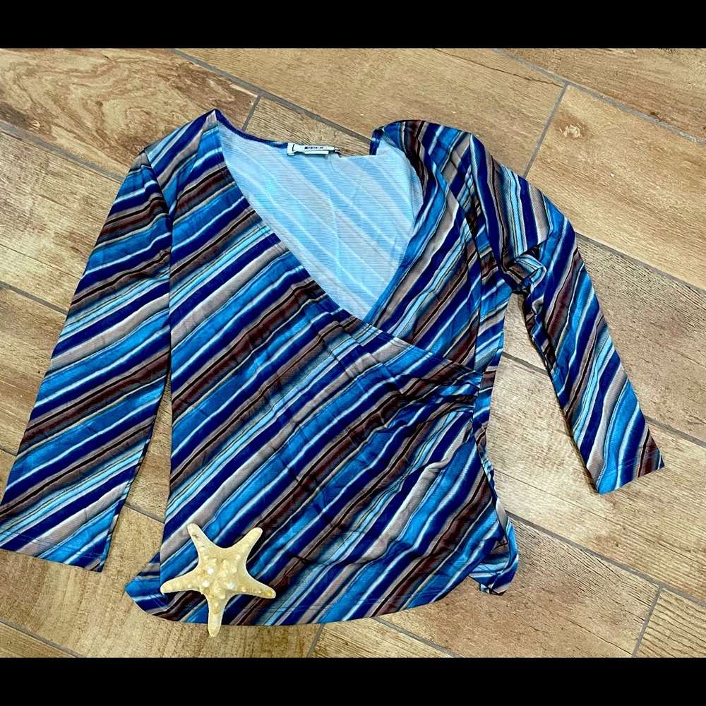 Blue and brown stripes size M blouse